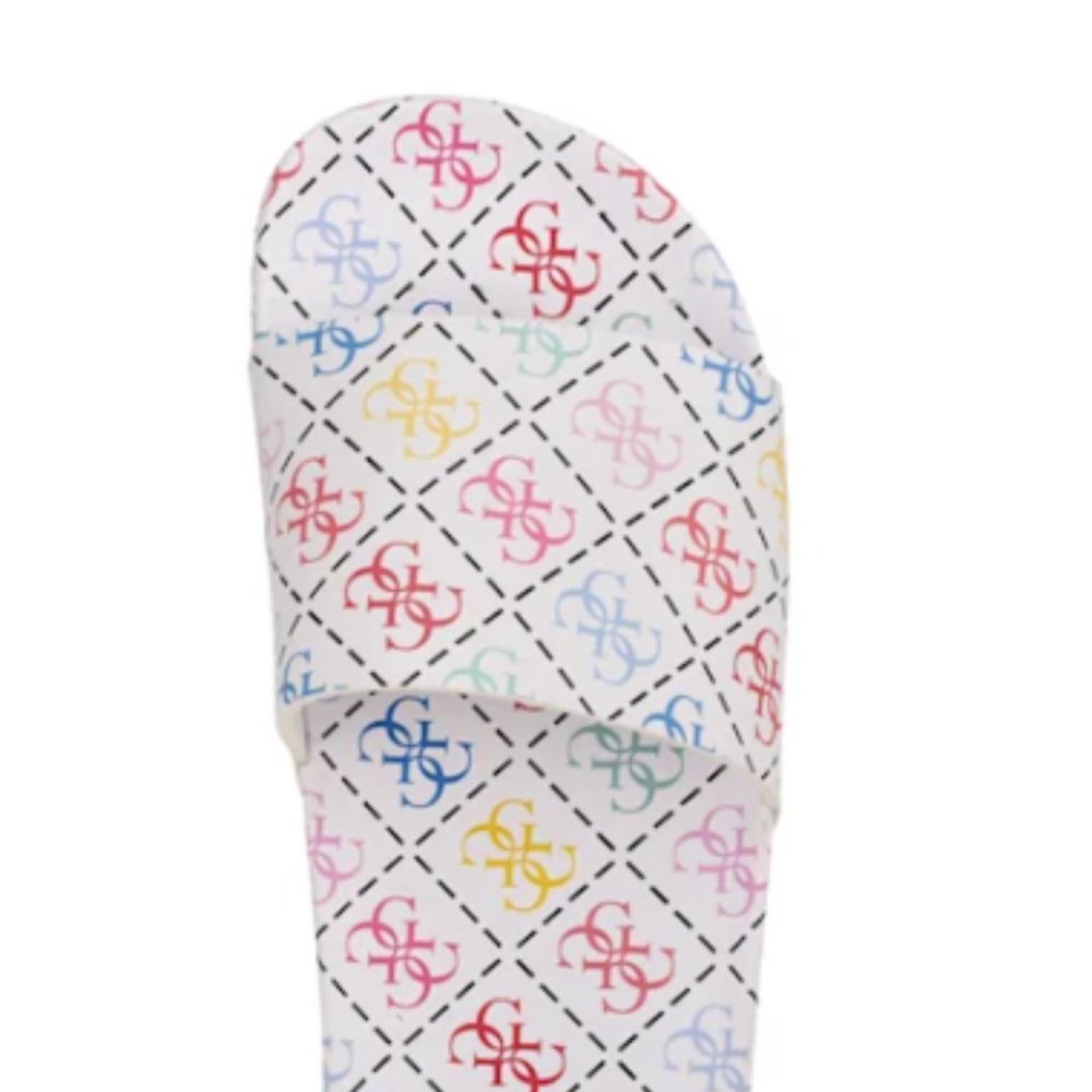 GUESS Women's Savan Pool Slide Flat Sandals NEW Size 11 - White Multicolor